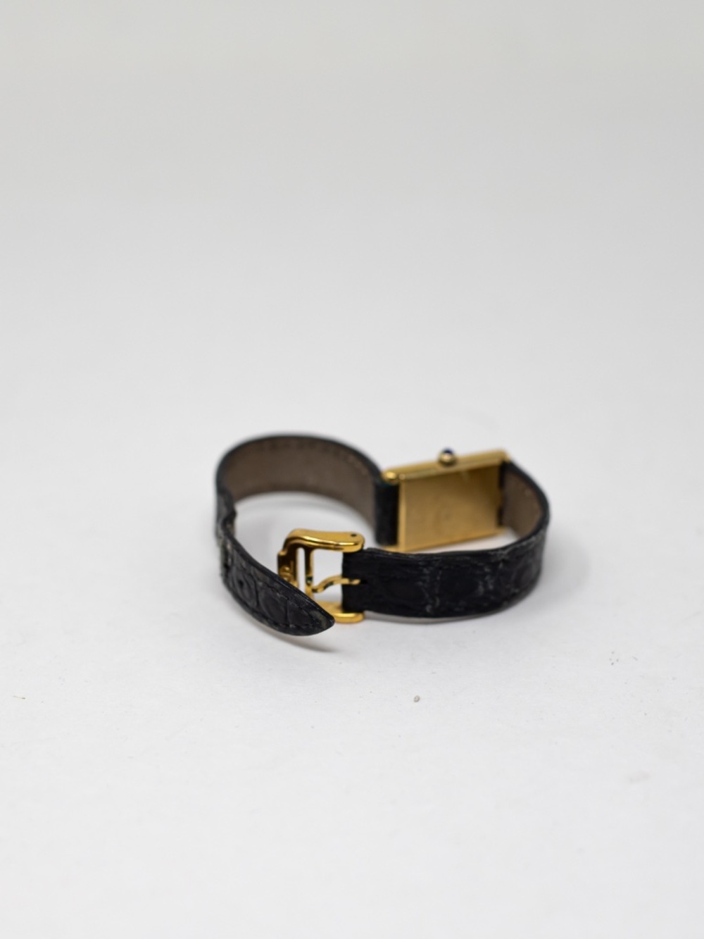 Baume & Mercier Vintage Croc Genuine Leather 14k Yellow Gold Plated Tank Watch - Picture 3 of 3